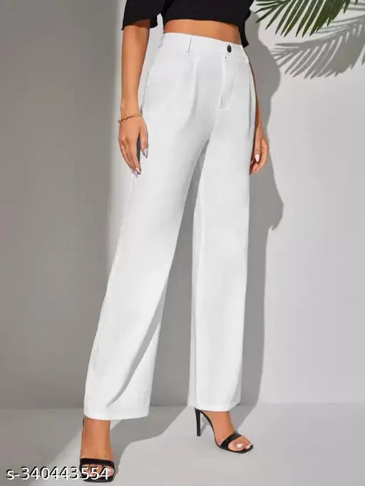 Fashion2wear Women's Solid Bell Bottoms White Trousers & Pants Pack of 2