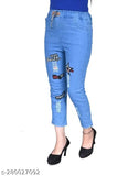 Girls' Light Blue Drawstring Printed Jeans: Stylish Comfort for Your Little Fashionista