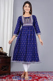 New Stylish Women Floral Printed Aline Kurta(Blue)