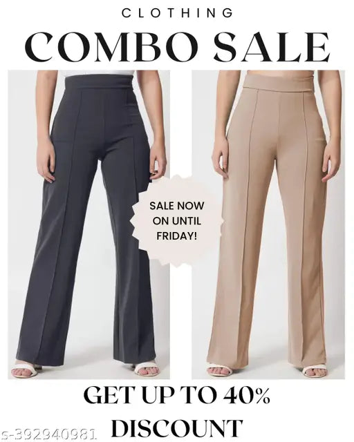 Ladies' classic bootcut pants With high-rise flare trousers With good quality matarial for women COMBO OF 2