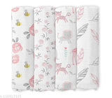 Cotonex Pre washed organic cotton swaddle for babies(95x95cm)(honey,p.rose,lion,leaf pack of 4)