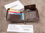 Hide Horn Bi-Fold Brown Leather Men's RFID protected Red RoundZipper Wallet