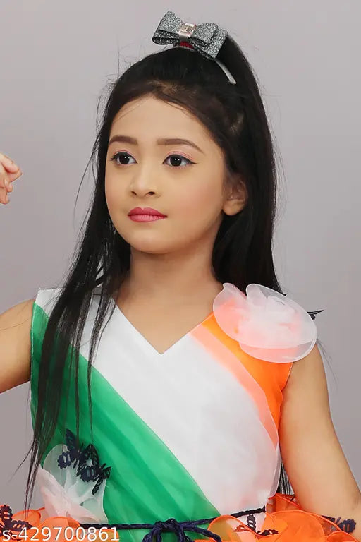 Jhilik Garments Girls Tri-color Frock for Special Occasions and School Events, Independence Day