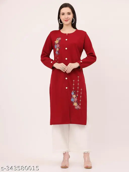 BLUSHH COLLECTION Women's Embroidery Pattern Wool Kurta