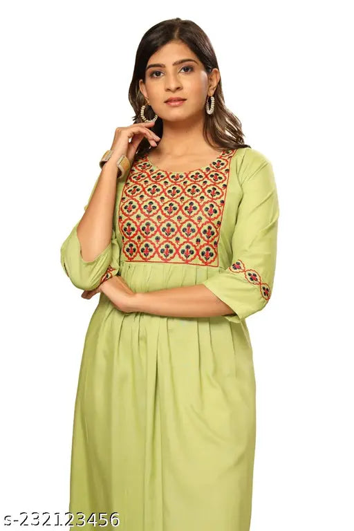 Embroidered Kurti, Nayra Cut Kurti, Rayon Cotton Kurti