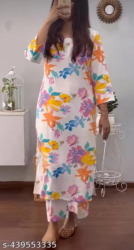 Fashionable Women Rayon Printed Kurta With Palazzo Set