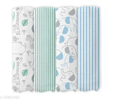 100% Muslin 2 layered organic printed Swaddle for baby Blankets( Green zoo striped elephant head blue striped Pack of 4)