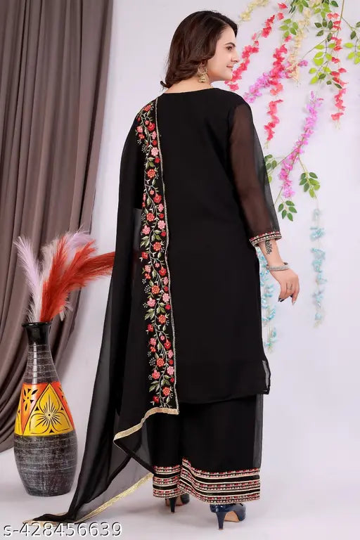 Women's Georgette Kurti With Palazzo and Dupatta Set