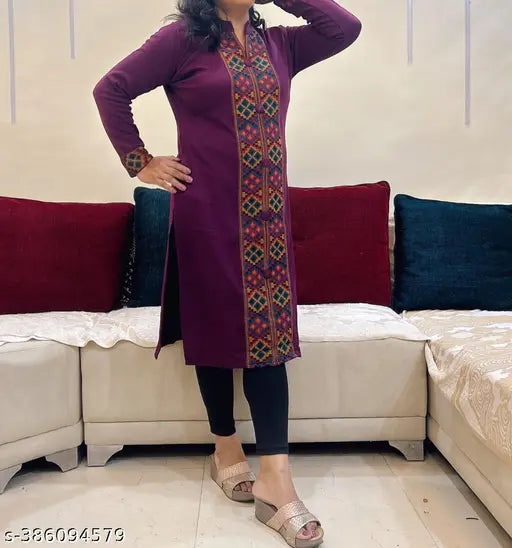 Knitted Woolen Winter Kurti Win Kullu Patti Design