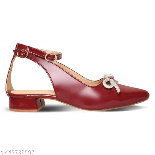 Bow Cherry Pointed Toe Heels for Girls - Stylish & Comfortable Maroon Heels ,Birthday Heel, Cherry Heel, Black belly, Bow heel, Belly, Durga Puja Heels, Navratri Heel,Diwali shopping, Diwali heels, maroon heels,uk3,uk9,uk8,euro42,euro36