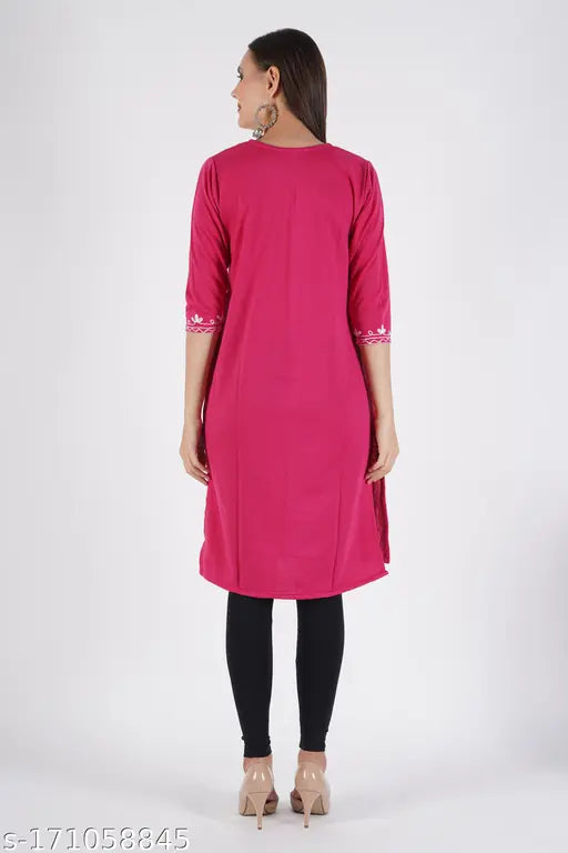 MAGENTA WOOLLEN AARI WORK EMBRODRIED KURTI FOR WOMEN