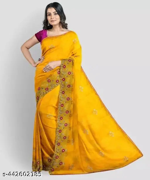 Yellow Pink Syclon Silk Net Zari EMBROIDERY SAREES