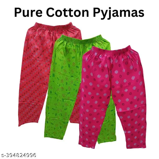 SSE Women & Girls Track Pant Combo Lower Pajama Cotton Printed Lounge Wear Soft Cotton Night Wear Pajama Pack of 3 RED PINK GREEN