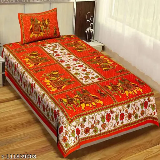 Cotton Jaipuri Single Bed Bedsheet Combo Pack 2 Bedsheet with 2 Pillow Cover