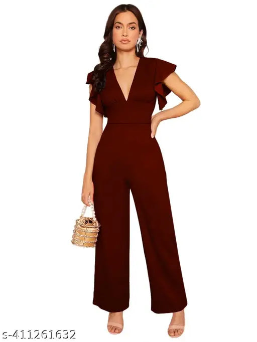 Classy Fashion New Plunging V Neck Wide Leg Jumpsuit