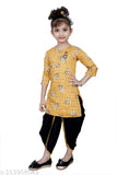 RK Collection Kids Party/Festive Mustard (Yellow) Designer Checked Patiala Suit For Girls