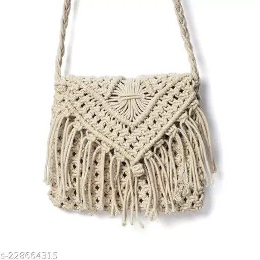 DULI Handmade Macrame Women's Clutch Handwoven Crossbody Handbag Summer Beach Shoulder Macrame Handbag Woven Handmade Purse Bag Tassel