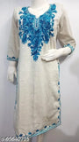 Camellias Stylish Light Grey Over Blue Embroidered Woolen Kurti for Women