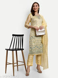 Yellow Modal Chanderi Embroidered Designer Straight Suits