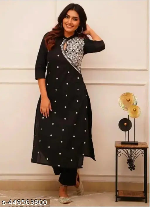 VEDIKA FASHION -RAYON EMBROIDERY WORK KURTI WITH PANT SET