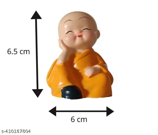 4-Piece Laughing Buddha Monk Doll Set - Multicolor Resin Ornaments for Home, Office, and Car Decoration (Polyresin, Multicolor)