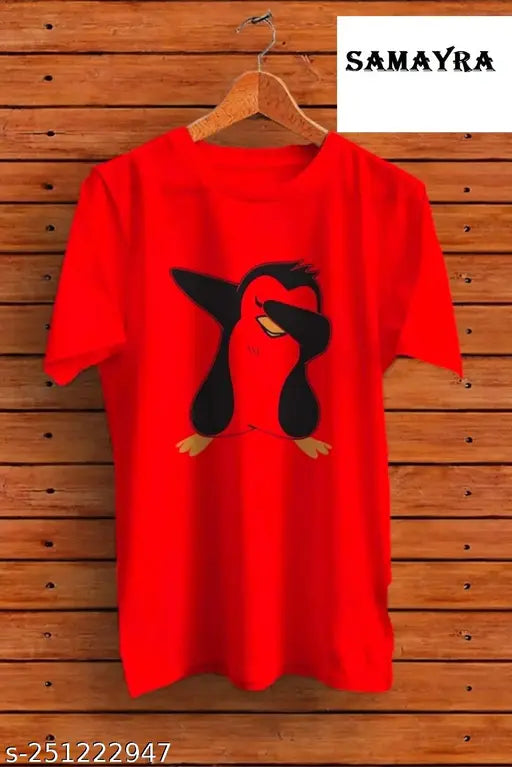 Polyester Penguin Red Short Sleeves Printed Tshirts_low_ASP