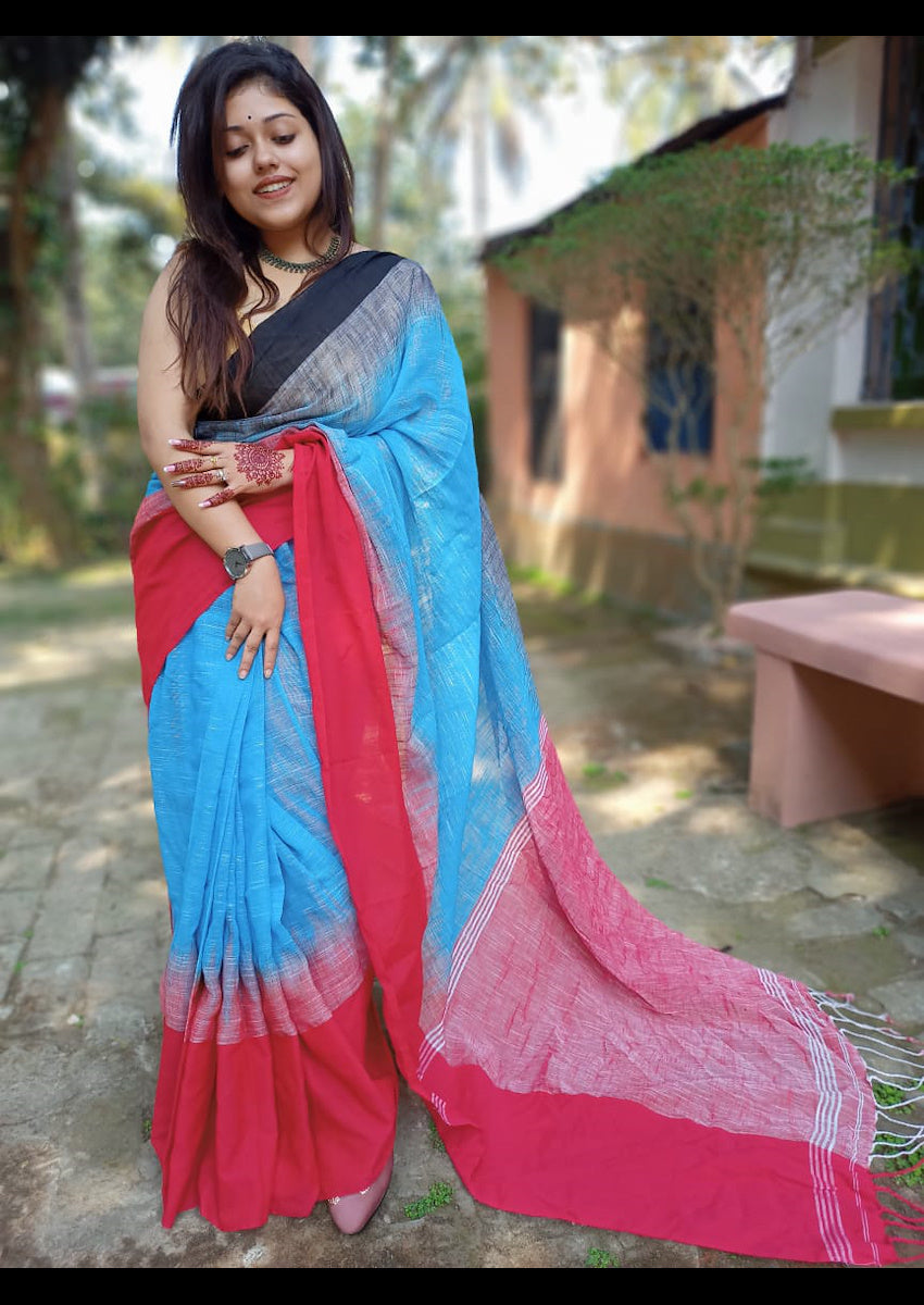 Linen Saree With Blouse By Sritija - GillKart