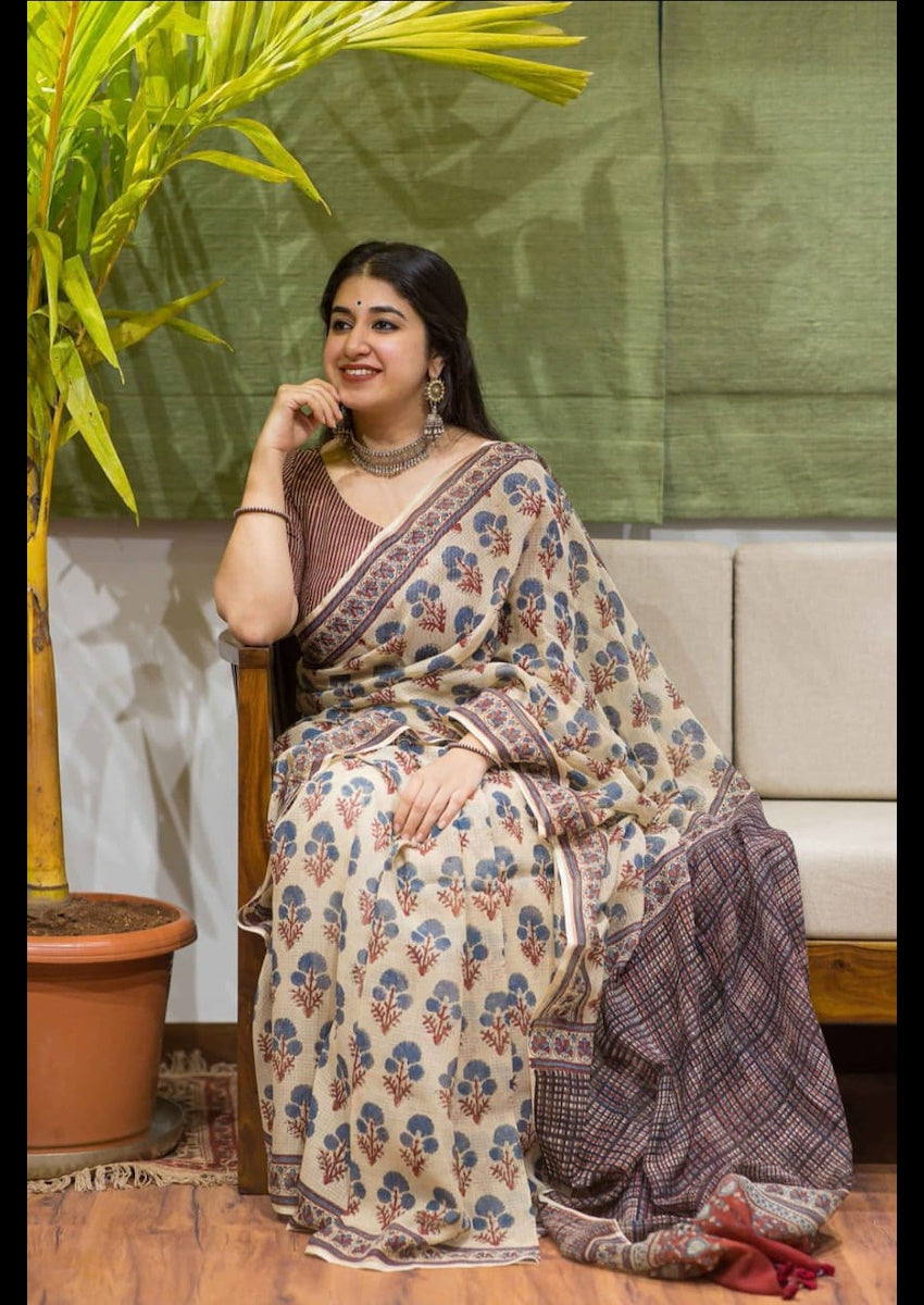 Linen Saree With Blouse - GillKart