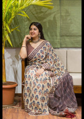 Linen Saree With Blouse - GillKart