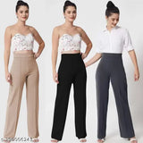 Classic & Stylish high-waisted bootcut bell-bottoms trouser pants for women Combo of 3