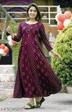 Beautiful Wine Color Gold Printed Flared Womens Kurti