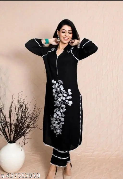 Black Embroidery Pakistani Kurta Pant Set & Co-ord set