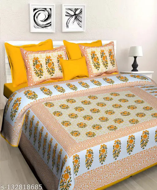 Rajasthani Prints Jaipuri Double bed Cotton bedsheet with 2 Pillow covers