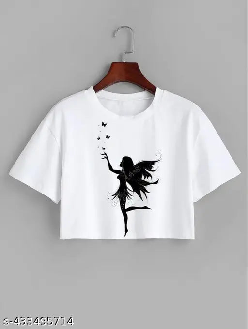 Classic Crop T-Shirt Round Neck Top For Girls)