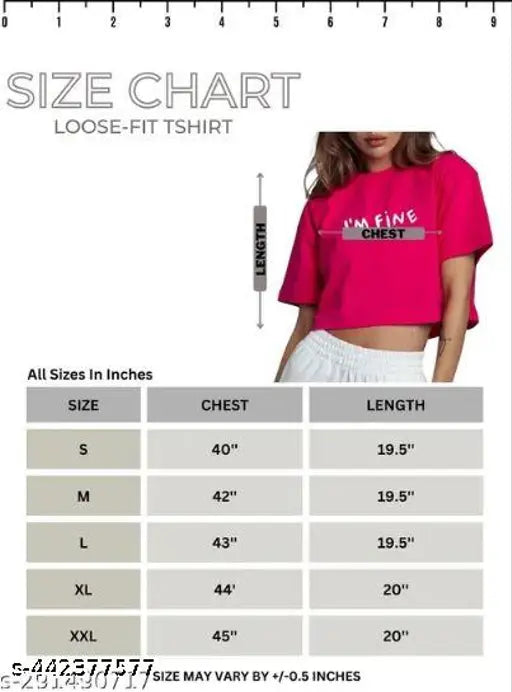 New I M FINE Print Pink Color Round Neck Half Sleeve Crop T Shirt For Girls/Women's