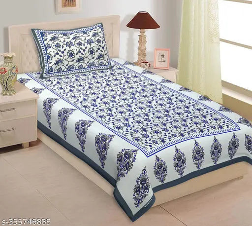 Cotton Jaipuri Single Bedsheet 1 Bedsheet with 1 Pillow cover