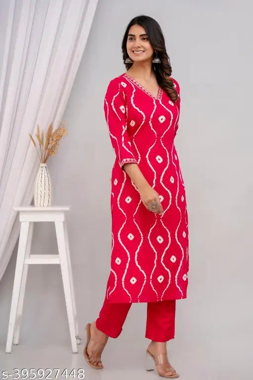 Veshviti Pink Rayon Polka Dot Kurta Party Wear