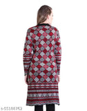 Women's A-line Printed Red Woollen Kurti