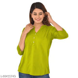 Plus Size Trendy Mehndi Rayon Solid Women and Girls Tops