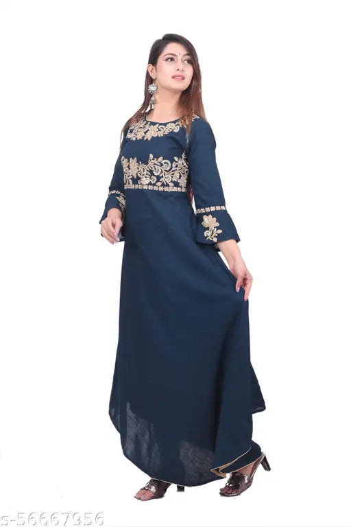 Women Mehndi code embroidered Long Kurta