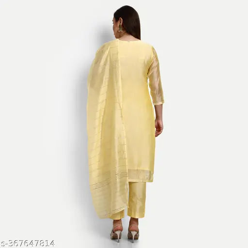 Yellow Modal Chanderi Embroidered Designer Straight Suits