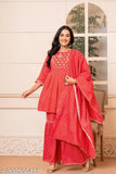 Gaaish Women's Rayon Kurta With Sharara And Dupatta Set (Red)