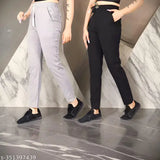 Pack of 2 Women Pantsets Multicolor Solid Grey,Black Track Pants|Workout trackpants|Woman fashion trackpants.