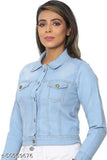 Saman Fashion Wear Women's Full Sleeve Self Design Light Blue Women Denim Jacket For Casual Wear, Outing Wear & Office Wear (Size-S, M, L XL)