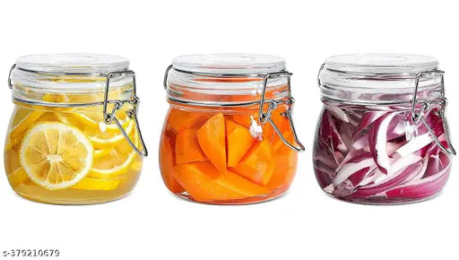 P Plus Fire Glass Clip Top Storage Container - Jar with lid - Clear Glass Container - Preserve Clear Glass Jars - 500ml Spice Jars - Airtight Jar Container - Jar for Storing Foods - Kitchen Canisters for Food - Glass Storage Containers for Coffee, Candy