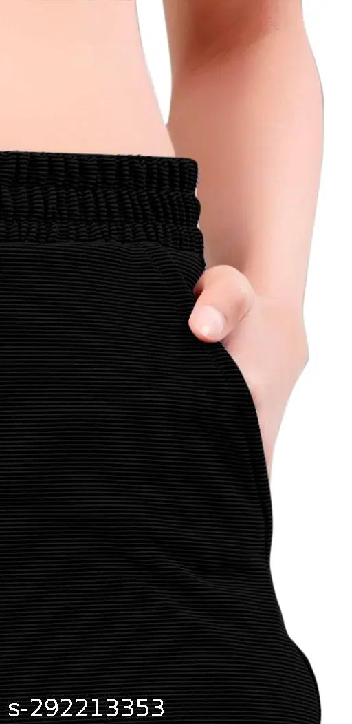 Women Regular Fit Black laycra Trousers