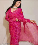 Women chiffon pink saree