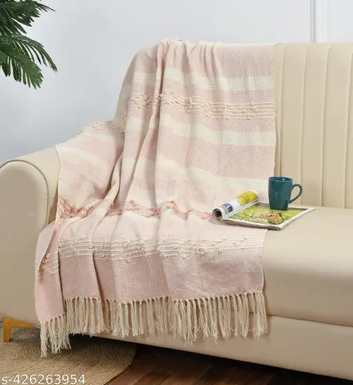 HomewayTex 100% Cotton Effel Throw, Sofa Throw,Bed Throw and Blanket Elc.Size:-130X180 CMS OR 52X70 INCH , Colour:- Pink