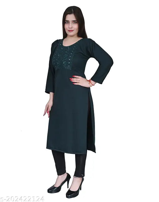 Ojasvi Women Woolen Embroidered A-Line Kurtis