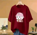 """"Stylish Printed Oversized"""Women's T-shirt""""Maroon